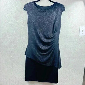 Formal Black Shimmer Dress with Side Ruching Detail - Size 10